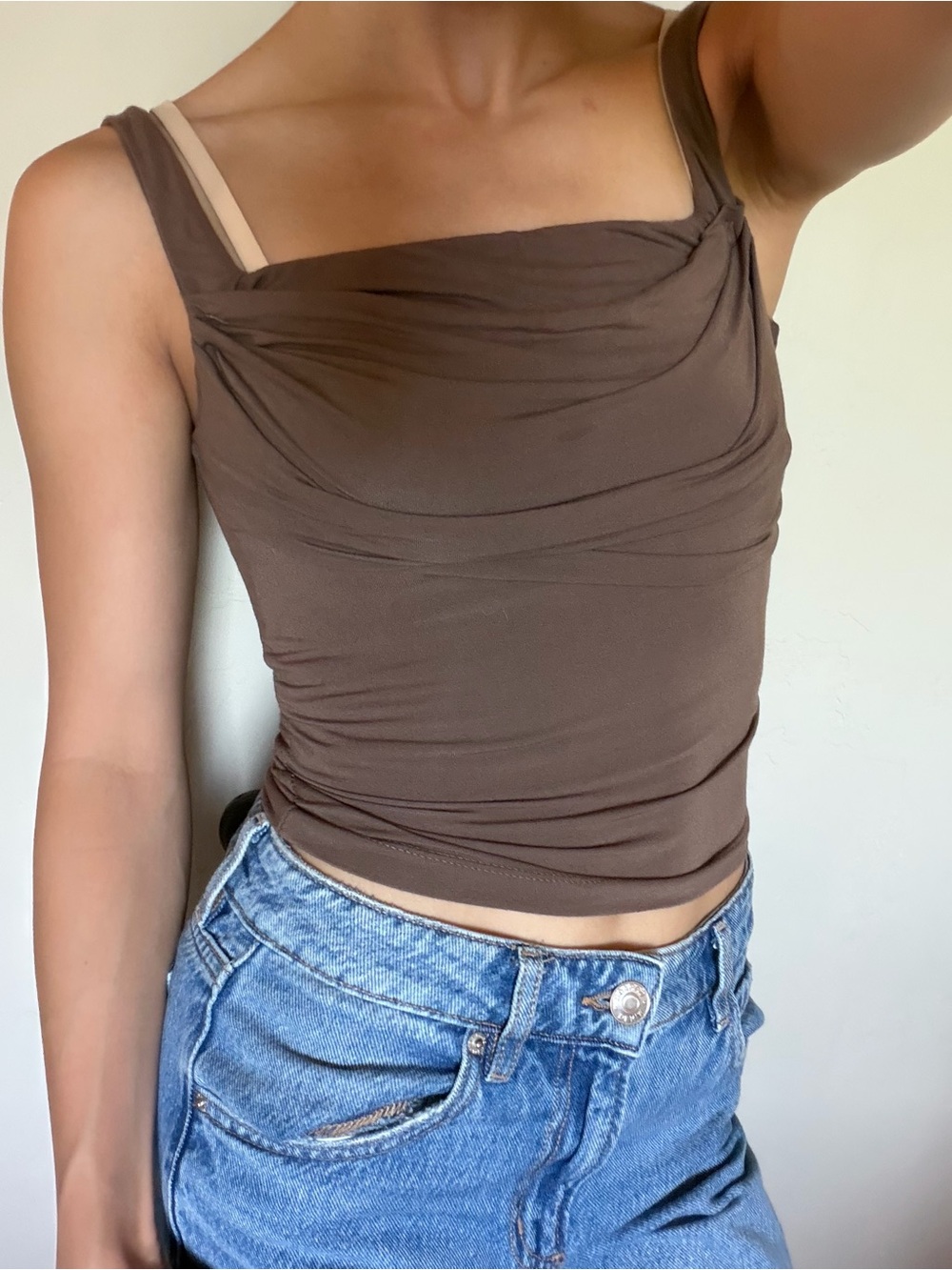 White Fox brown, scrunched tank top, size XS. NEVER WORN. - Picture 3 of 5